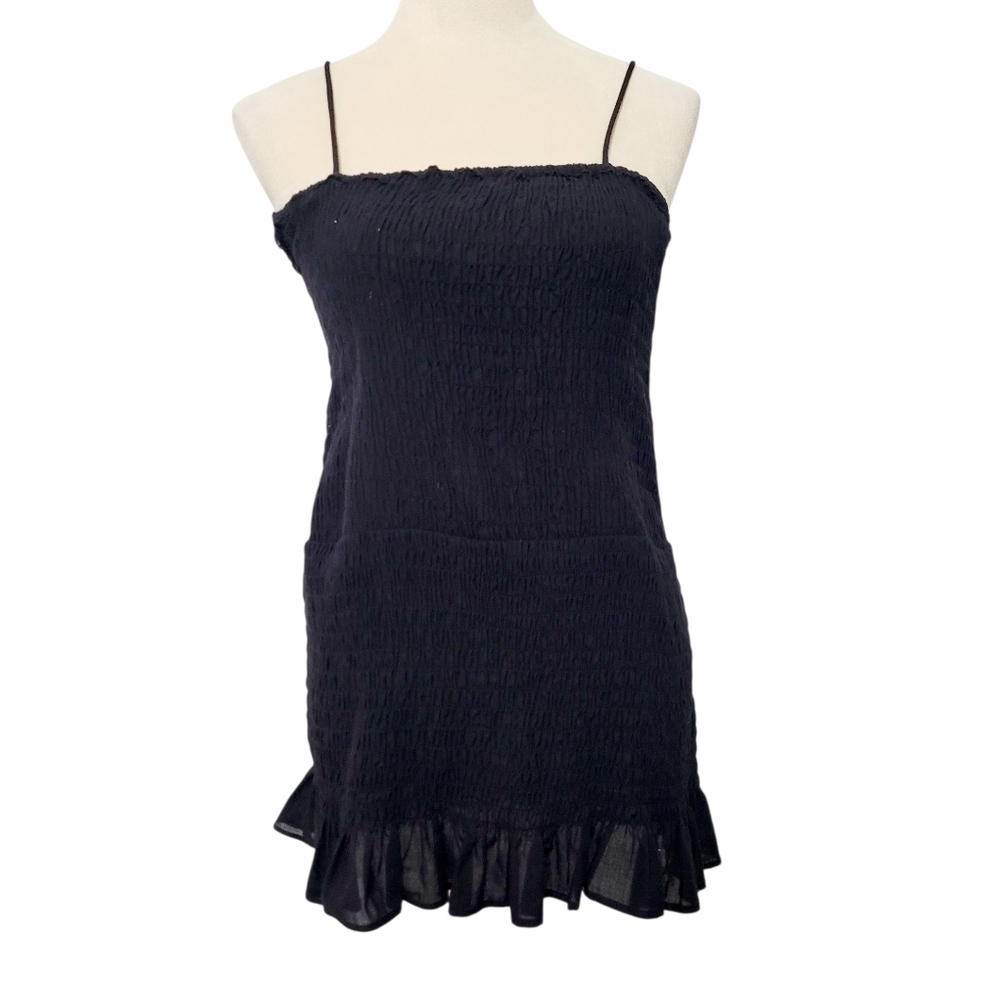 ZARA Black Smocked Ruffle Hem Cami Long Top Women’s Size Large Spaghetti Straps